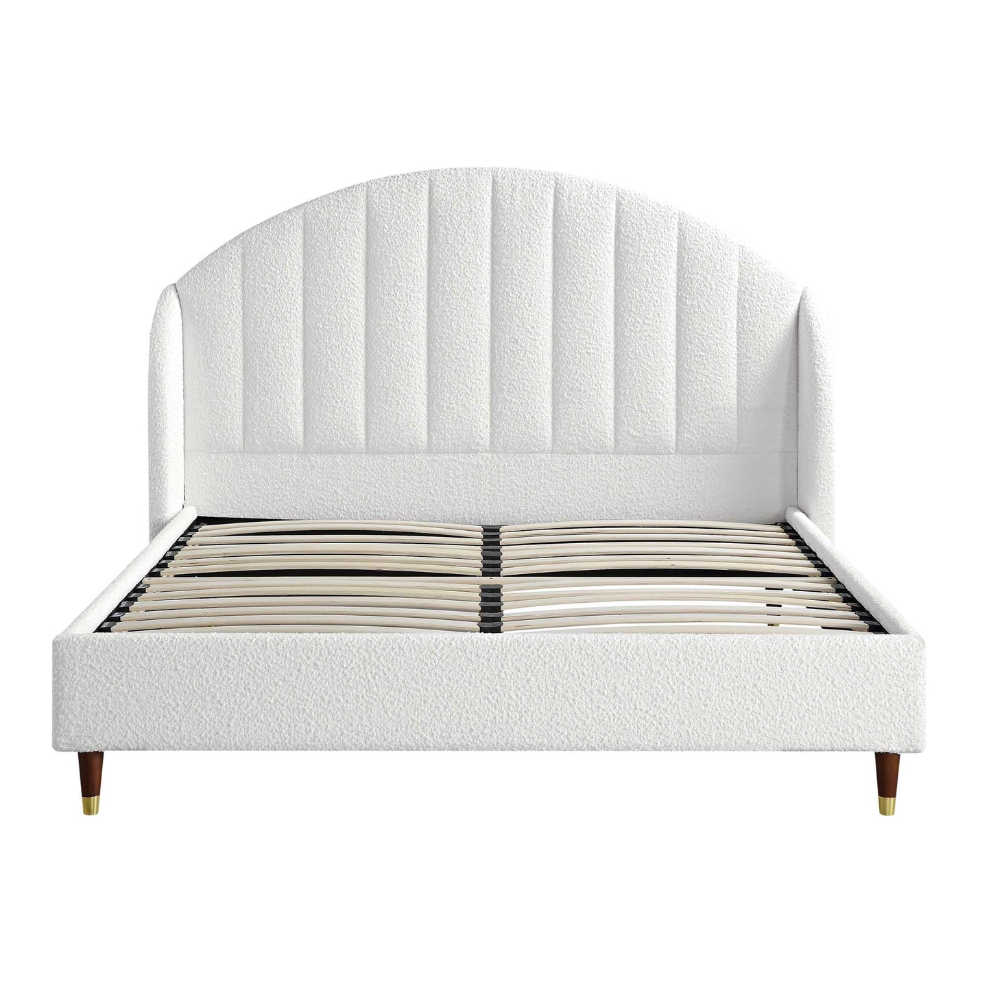 Eleanor White Boucle Upholstered Bed Frame with Domed Headboard