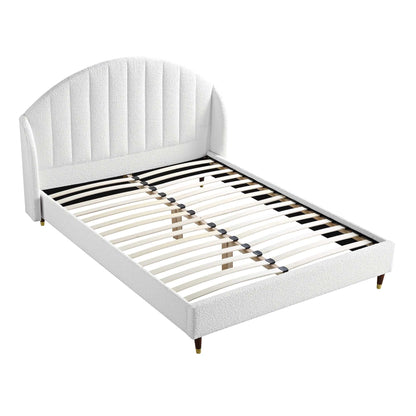 Eleanor White Boucle Upholstered Bed Frame with Domed Headboard