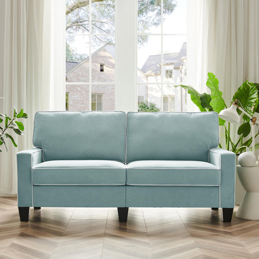Sherbrook Large 2-Seater Mint Brushed Fabric Sofa with Contrasting Piping
