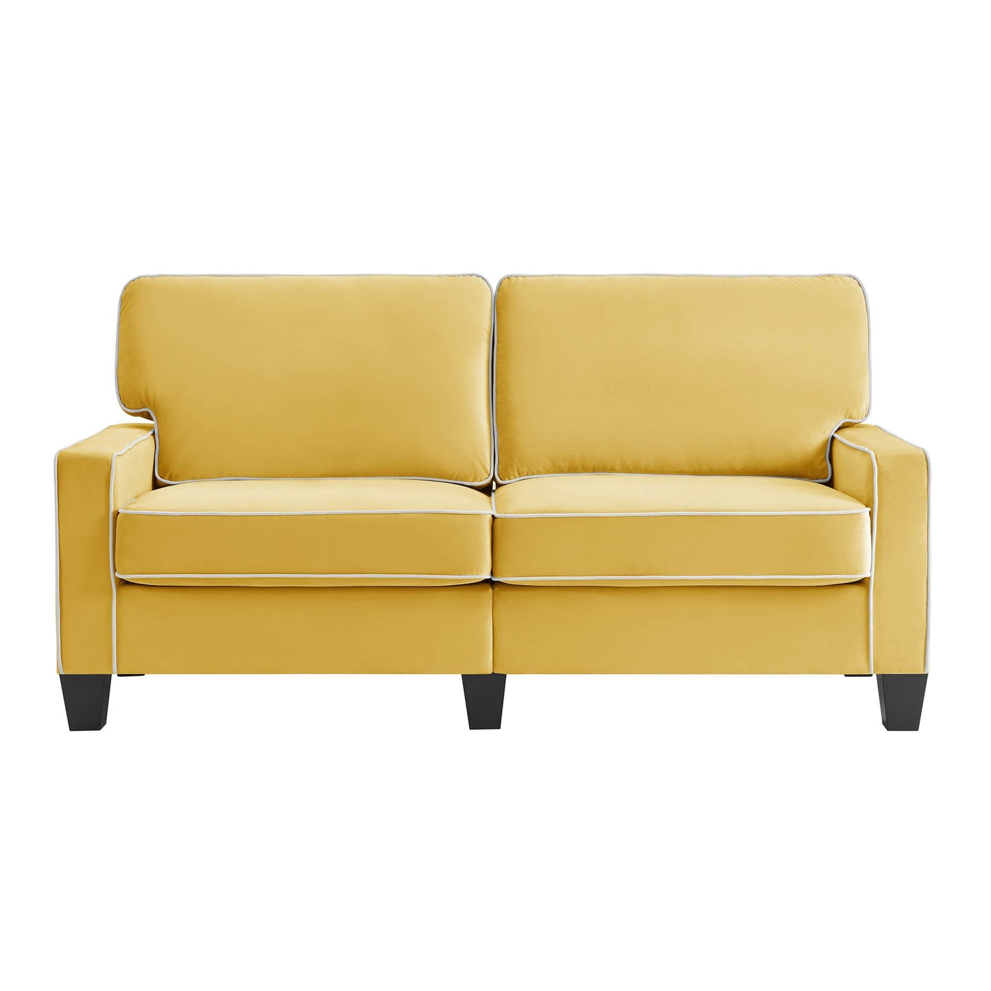Sherbrook Large 2-Seater Mustard Yellow Velvet Sofa with Contrasting Piping