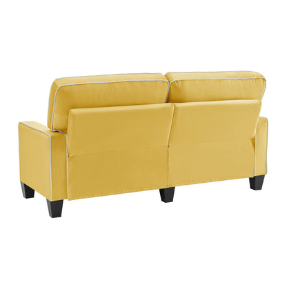 Sherbrook Large 2-Seater Mustard Yellow Velvet Sofa with Contrasting Piping
