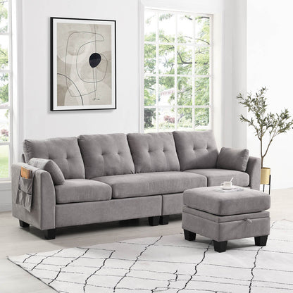 Brunswick Large 4-Seater Storage Chaise Sofa in Light Grey