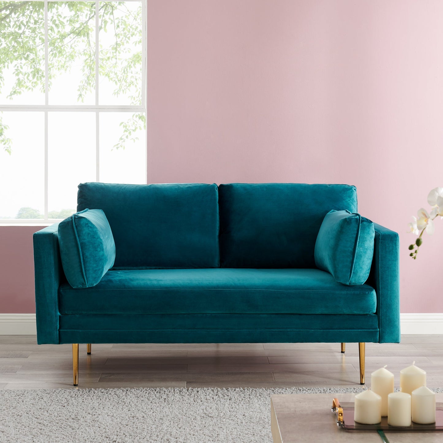 Pelham Teal Blue Velvet Fabric Sofa