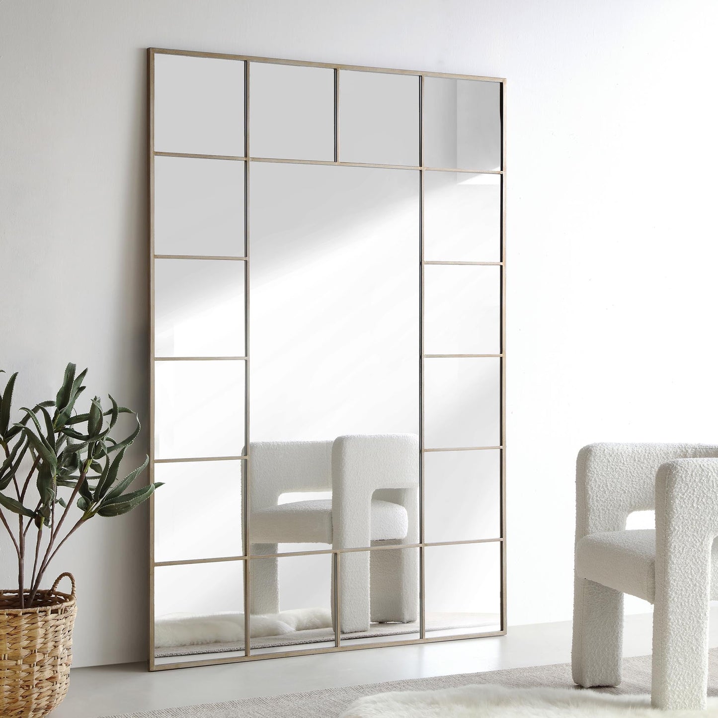 Herbert Full Length Metal Frame Window Mirror 180 x 120 cm, Antique Silver Effect