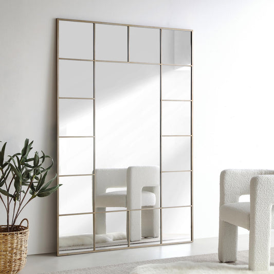Herbert Full Length Metal Frame Window Mirror 180 x 120 cm, Antique Silver Effect