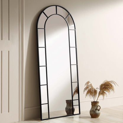 Beaumont Arched Full Length Metal Frame Mirror 178 x 76 cm, Black