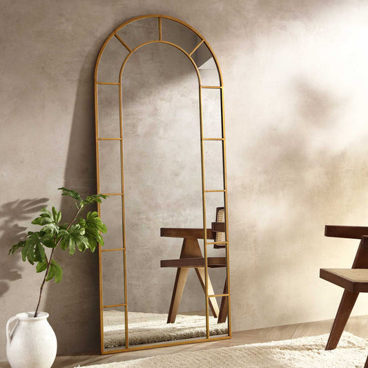 Beaumont Arched Full Length Metal Frame Mirror 178 x 76 cm, Antique Gold Effect