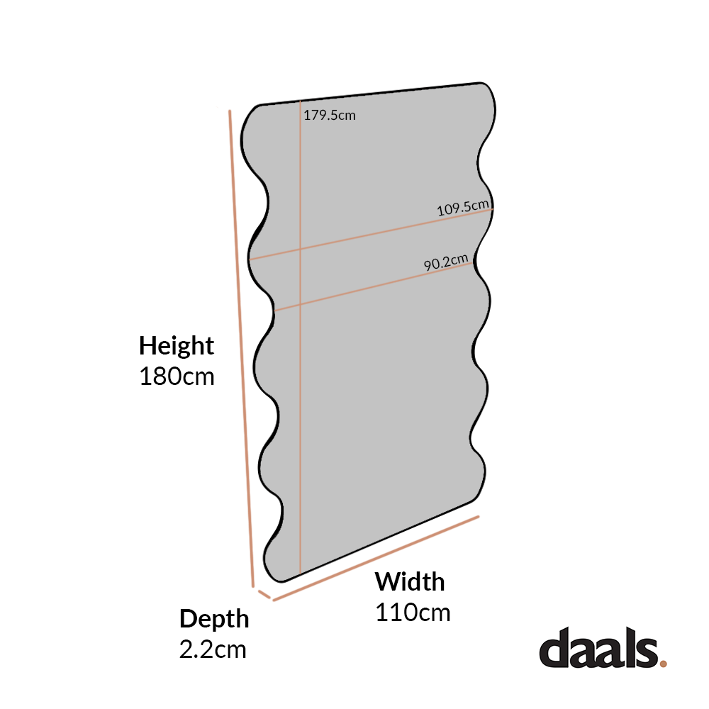 Luisa Wavy Curved Full length Mirror 180 x 110 cm, Gold