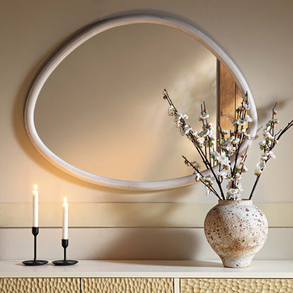 Edo Irregular Pebble Wall Wooden Mirror 100 x 76 cm, Washed White