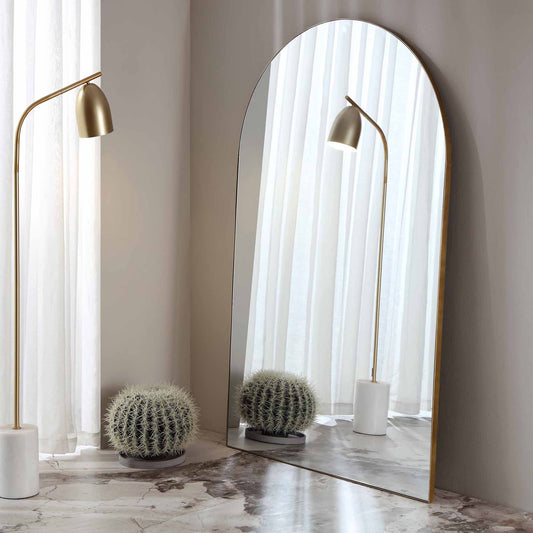 Eden Arched Full Length Metal Frame Mirror 180 x 110 cm, Antique Gold Effect