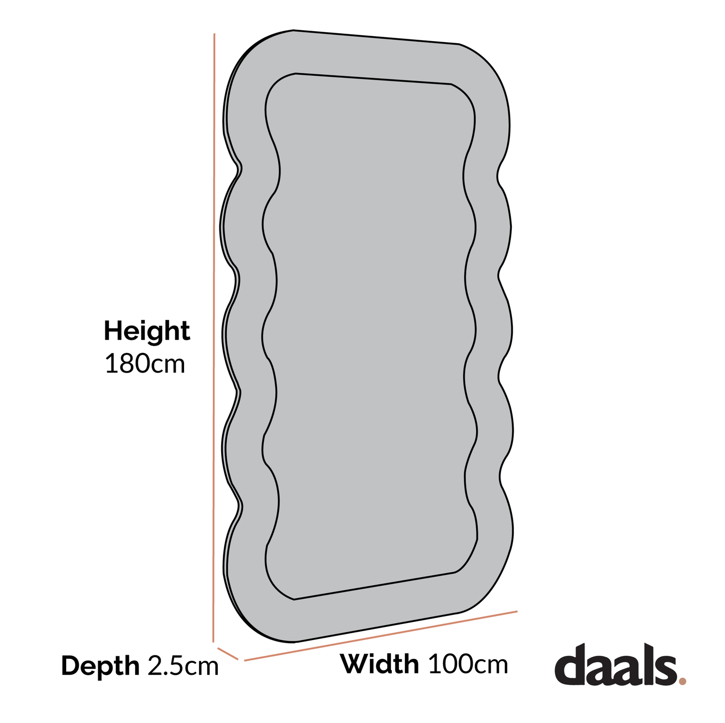 Venus Full Length Wave Mirror 180 x 100 cm, Washed White