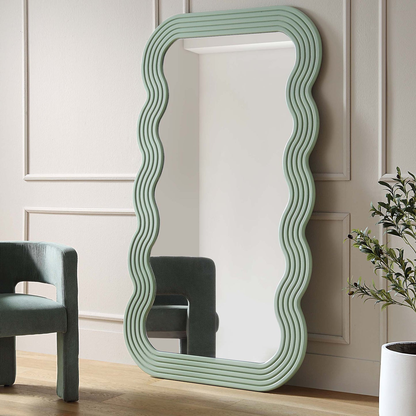 Venus Full Length Wave Mirror 180 x 100 cm, Sage Green