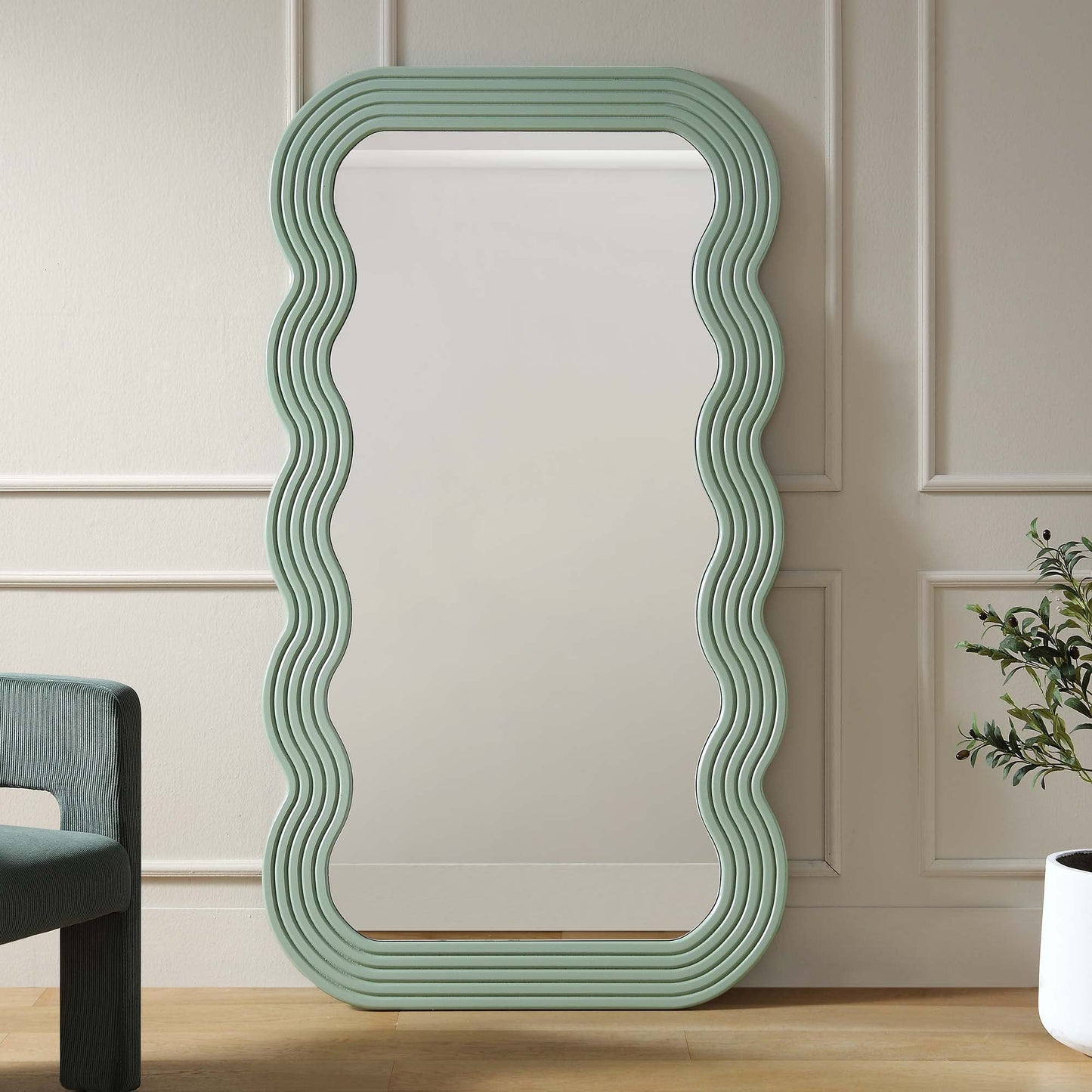 Venus Full Length Wave Mirror 180 x 100 cm, Sage Green