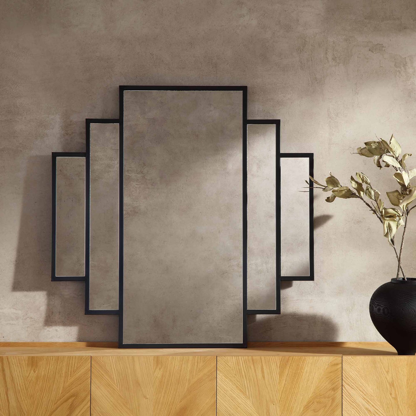 Sonia Black Metal Frame Art Deco Square Wall Mirror 90 x 90 cm