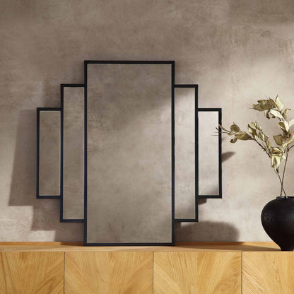 Sonia Black Metal Frame Art Deco Square Wall Mirror 90 x 90 cm