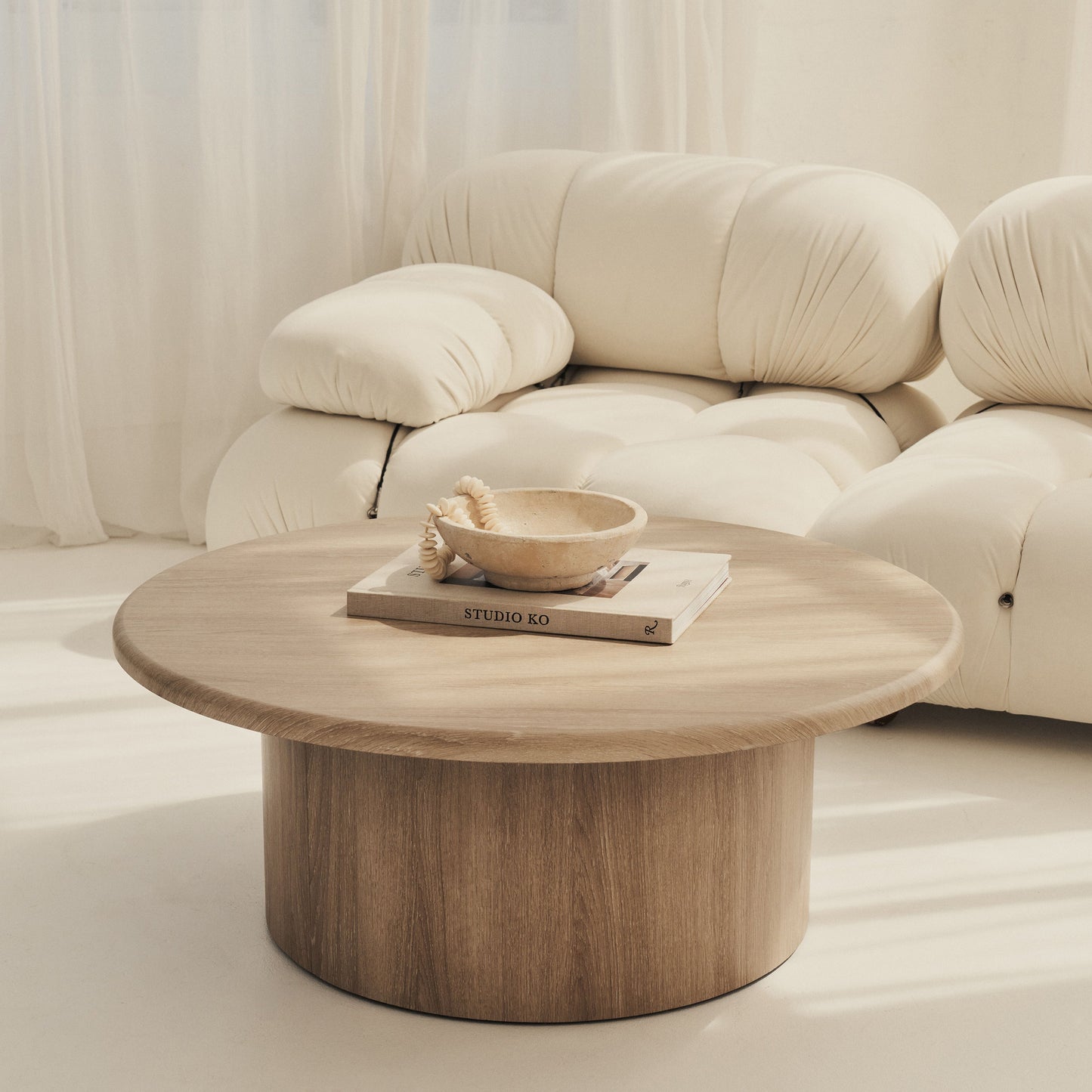 Madison - Large Washed Wood Round Wooden Coffee Table