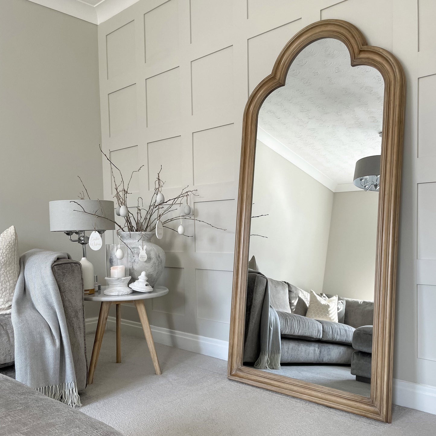 Melilla - Washed Wood Arched Full Length Mirror 170cm x 80cm