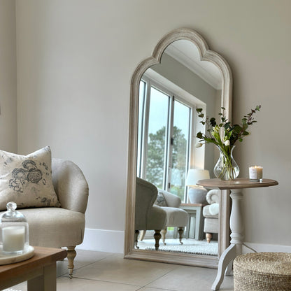 Melilla - White Washed Wood Arched Full Length Mirror 170cm x 80cm