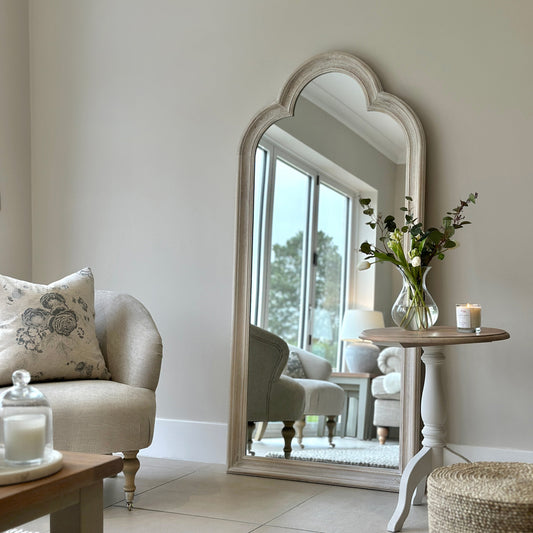 Melilla - White Washed Wood Arched Full Length Mirror 170cm x 80cm
