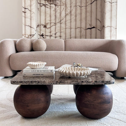 Melrose - Dark Emperador Marble Square Dark Wood Premium Coffee Table