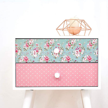 Cherry Tree Furniture CANTERBURY Wooden 2-Drawer Bedside Table Nightstand, Rose & Polka Dot Pattern