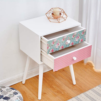 Cherry Tree Furniture CANTERBURY Wooden 2-Drawer Bedside Table Nightstand, Rose & Polka Dot Pattern