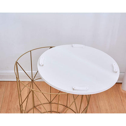 Koram Marble Effect Top Basket Side Table Golden Geometric Wire Frame End Table