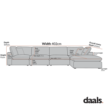 Lutyens Taupe Velvet Modular Sofa, 4-Piece Chaise