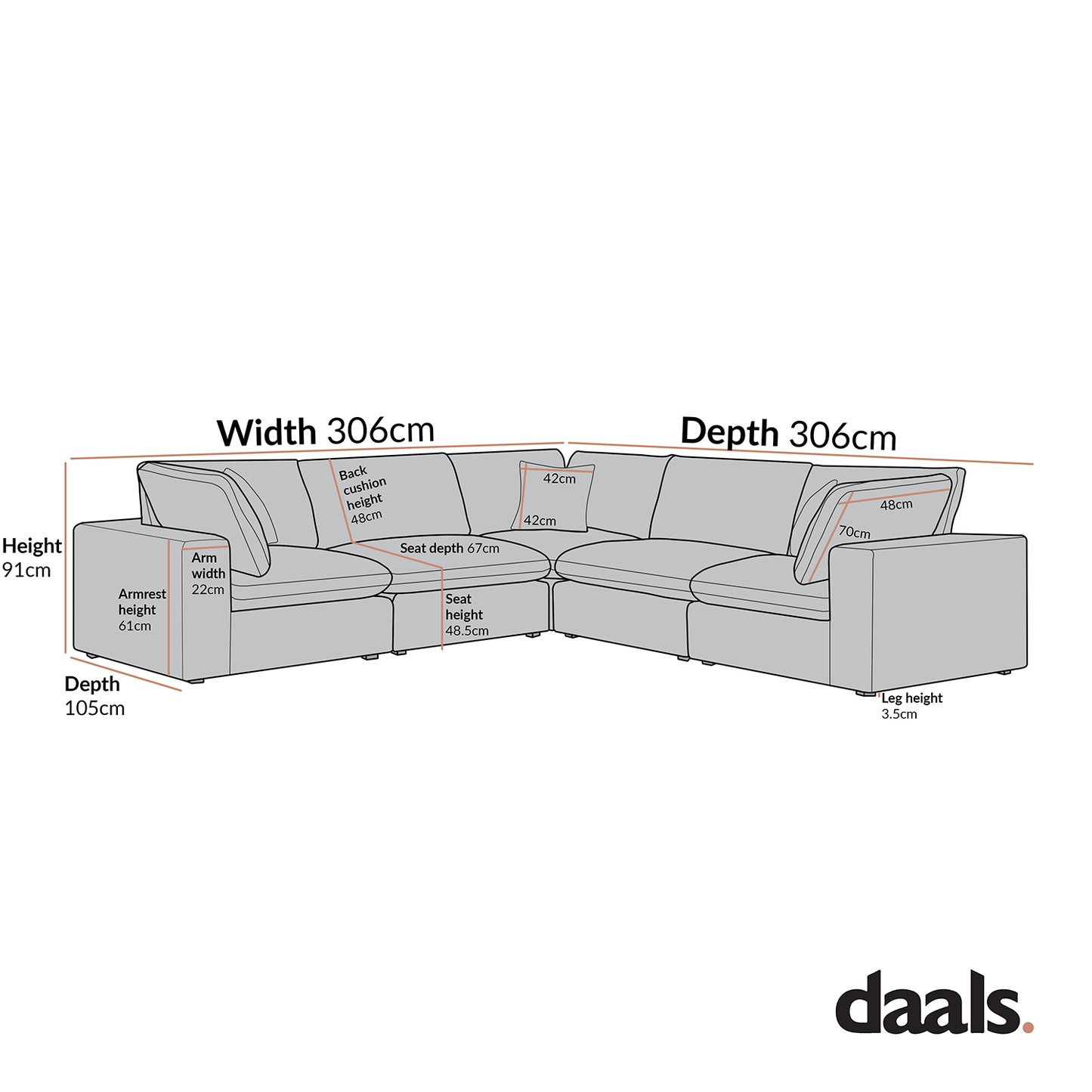 Lutyens Oatmeal Weave Fabric Blend Modular Sofa, 5-Piece Corner Set