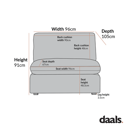 Lutyens Light Grey Linen Blend Modular Sofa, Armless Seat