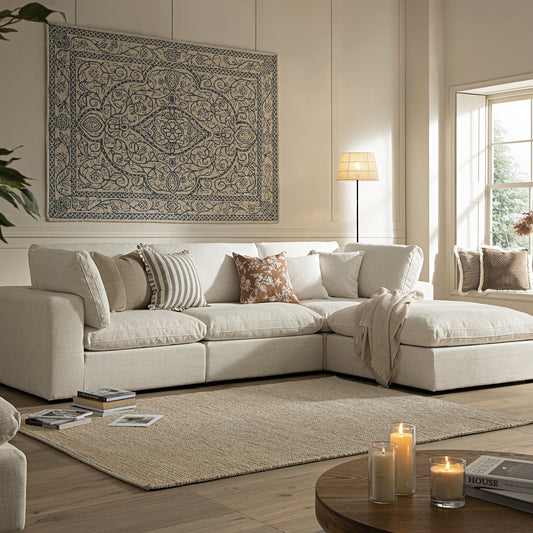 Lutyens Beige Linen Blend Modular Sofa, 3-Piece Chaise