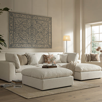 Lutyens Beige Linen Blend Modular Sofa, 3-Piece Chaise