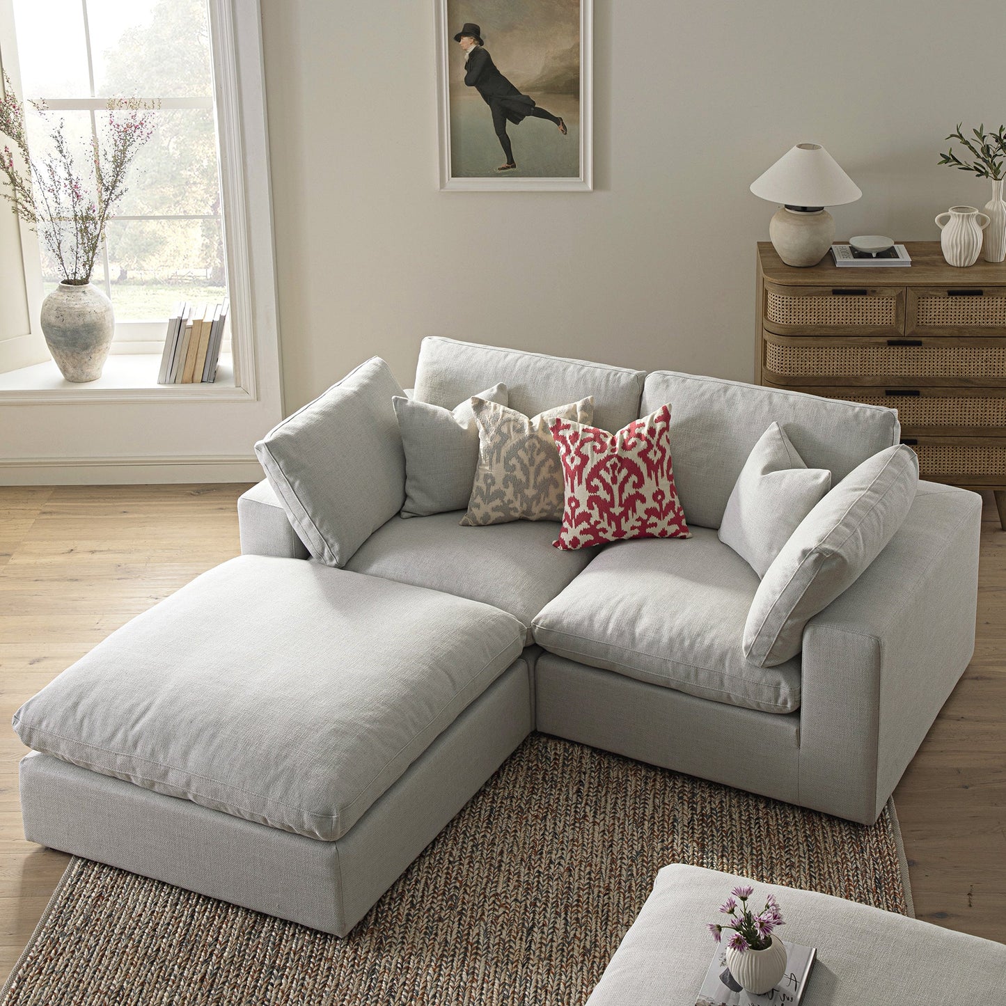 Lutyens Light Grey Linen Blend Modular Sofa, 2-Piece Chaise