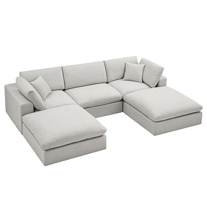 Lutyens Light Grey Linen Blend Modular Sofa, 5-Piece U-Shape Set