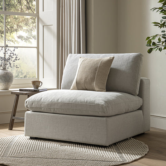Lutyens Light Grey Linen Blend Modular Sofa, Armless Seat