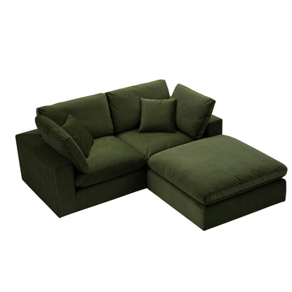 Lutyens Moss Green Velvet Modular Sofa, 2-Piece Chaise
