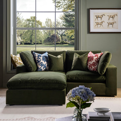 Lutyens Moss Green Velvet Modular Sofa, 2-Piece Chaise