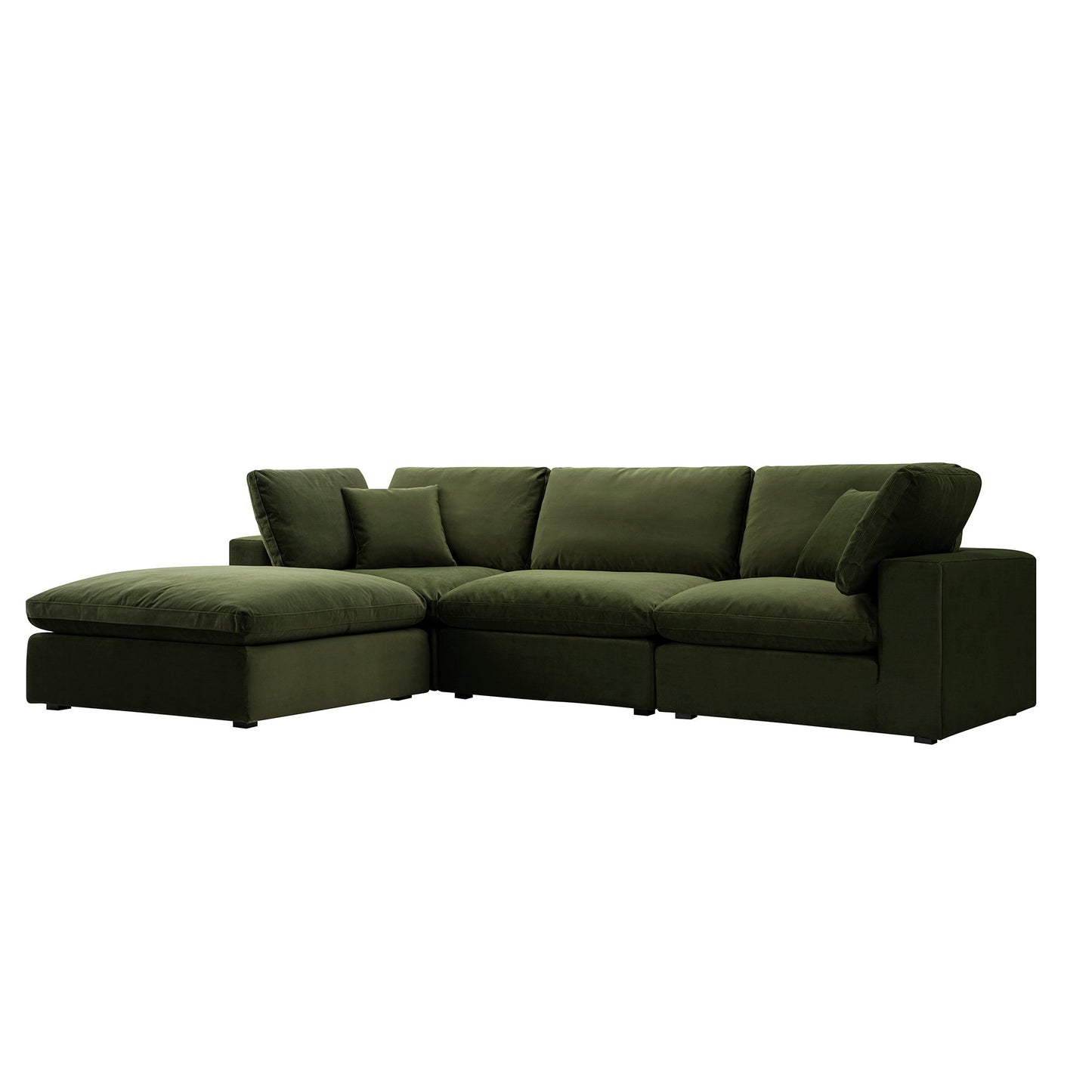 Lutyens Moss Green Velvet Modular Sofa, 3-Piece Chaise