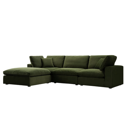 Lutyens Moss Green Velvet Modular Sofa, 3-Piece Chaise