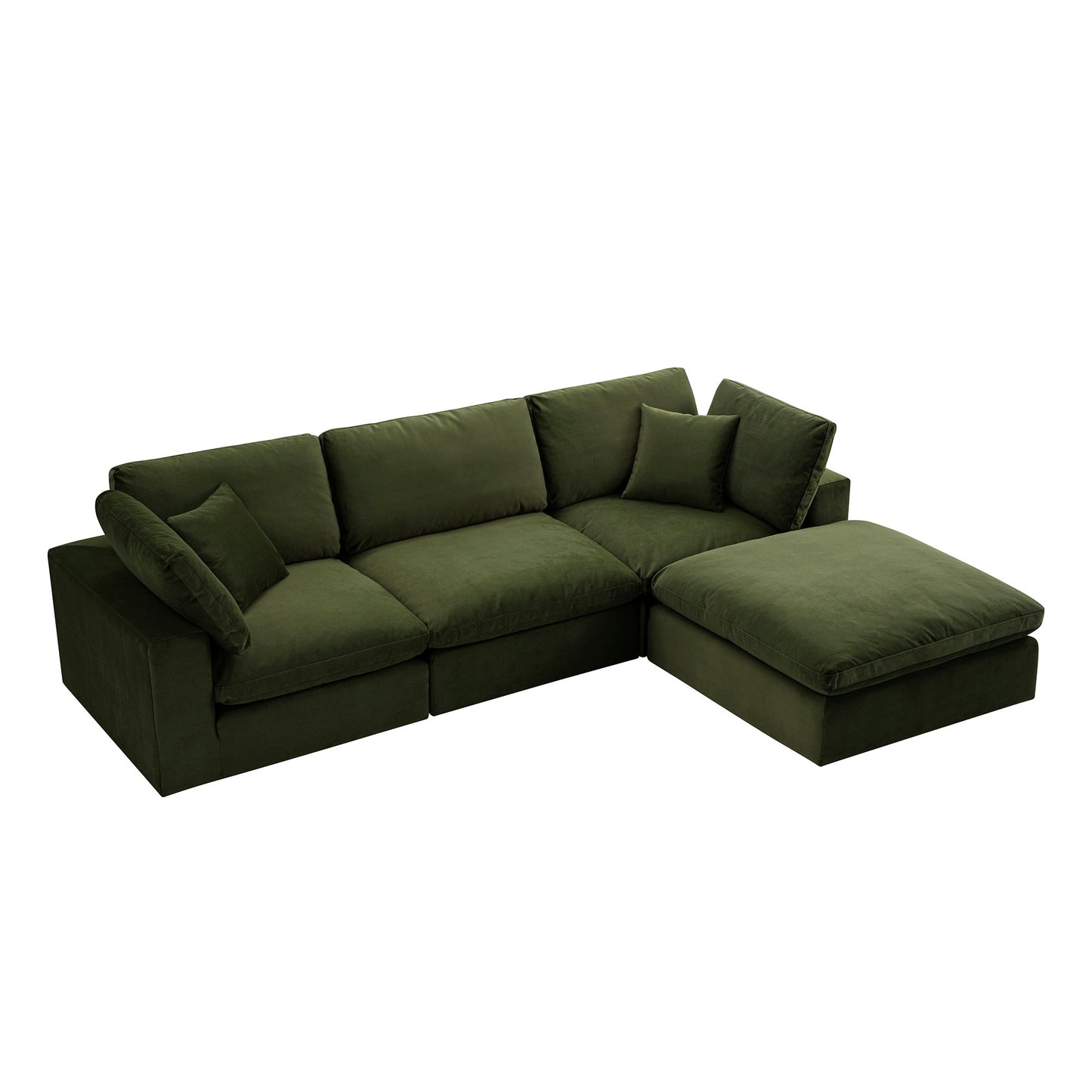 Lutyens Moss Green Velvet Modular Sofa, 3-Piece Chaise