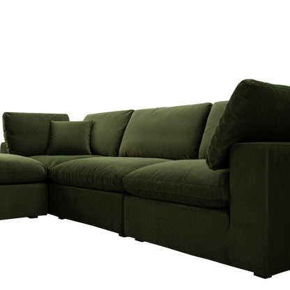 Lutyens Moss Green Velvet Modular Sofa, 3-Piece Chaise
