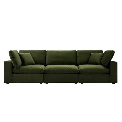 Lutyens Moss Green Velvet Modular Sofa, 3-Piece