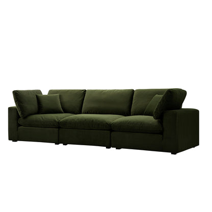Lutyens Moss Green Velvet Modular Sofa, 3-Piece