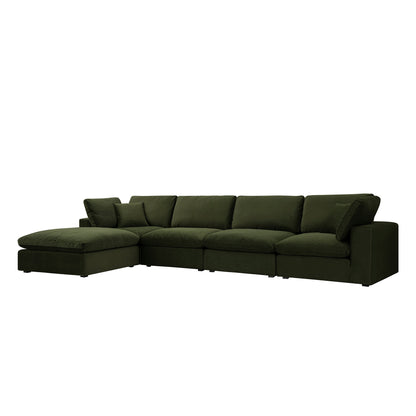 Lutyens Moss Green Velvet Modular Sofa, 4-Piece Chaise