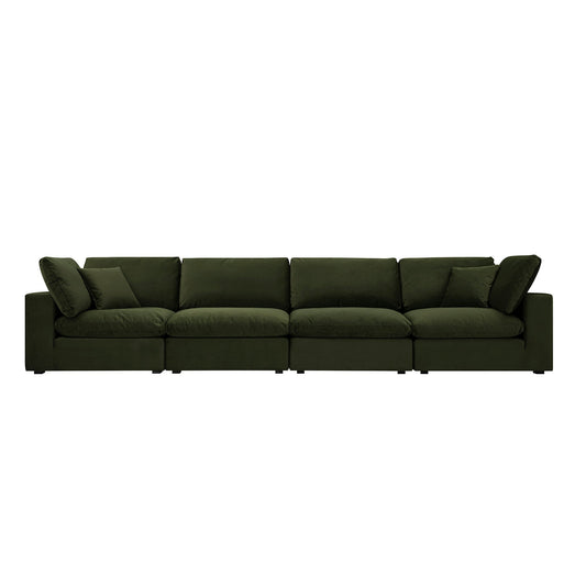 Lutyens Moss Green Velvet Modular Sofa, 4-Piece