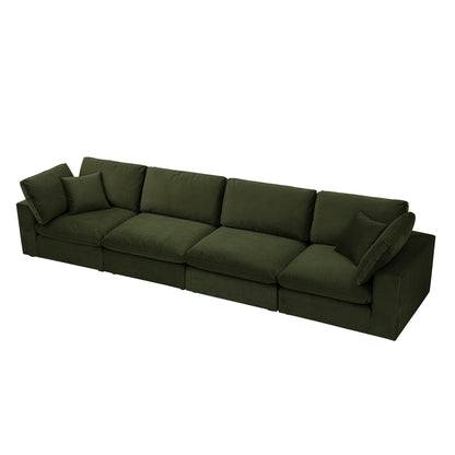 Lutyens Moss Green Velvet Modular Sofa, 4-Piece