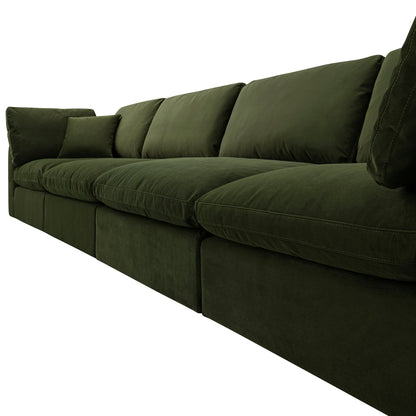 Lutyens Moss Green Velvet Modular Sofa, 4-Piece