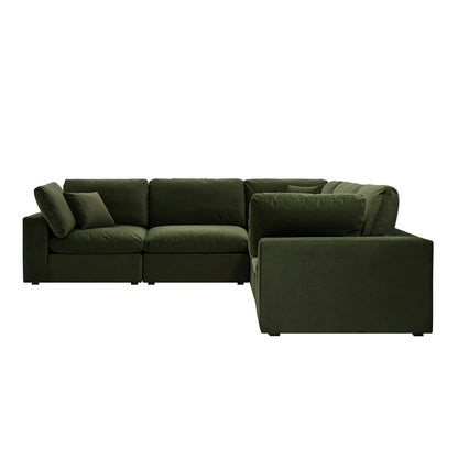Lutyens Moss Green Velvet Modular Sofa, 5-Piece Corner Set