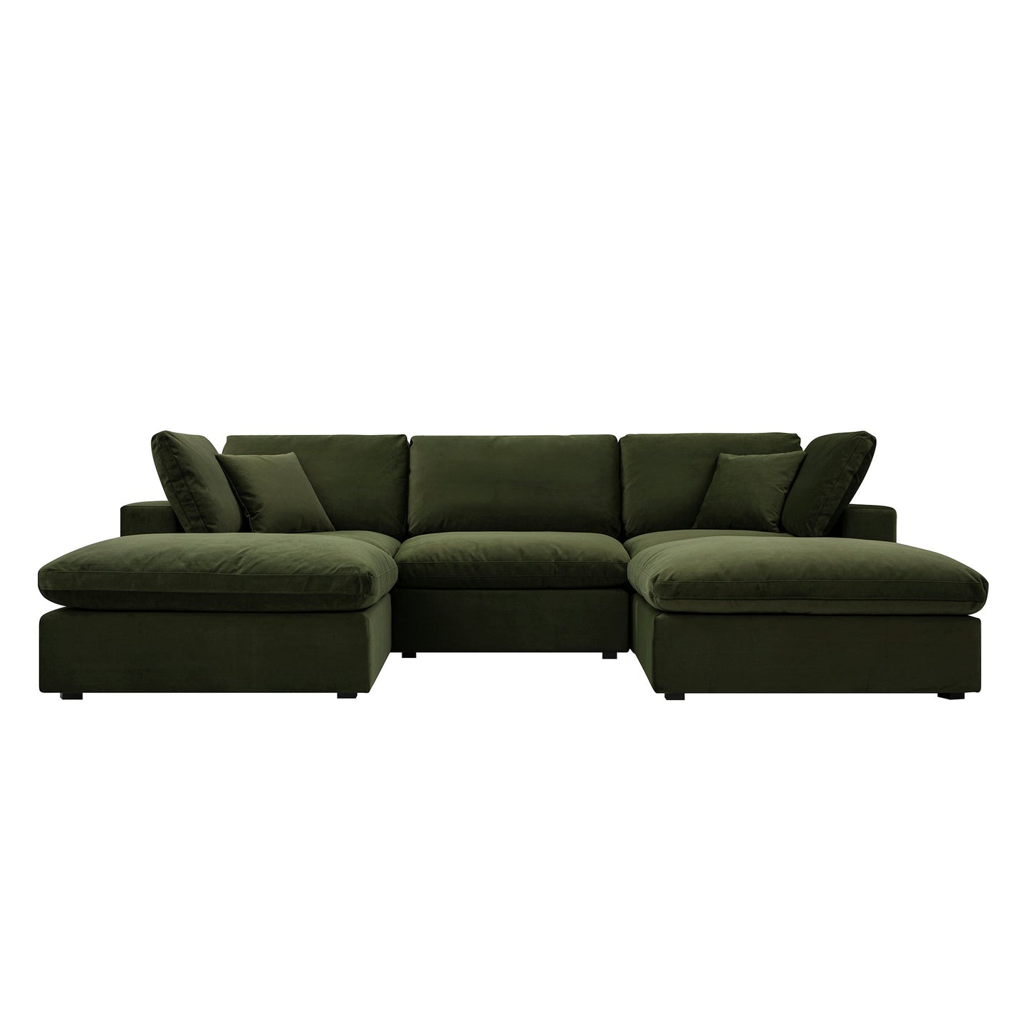 Lutyens Moss Green Velvet Modular Sofa, 5-Piece U-Shape Set