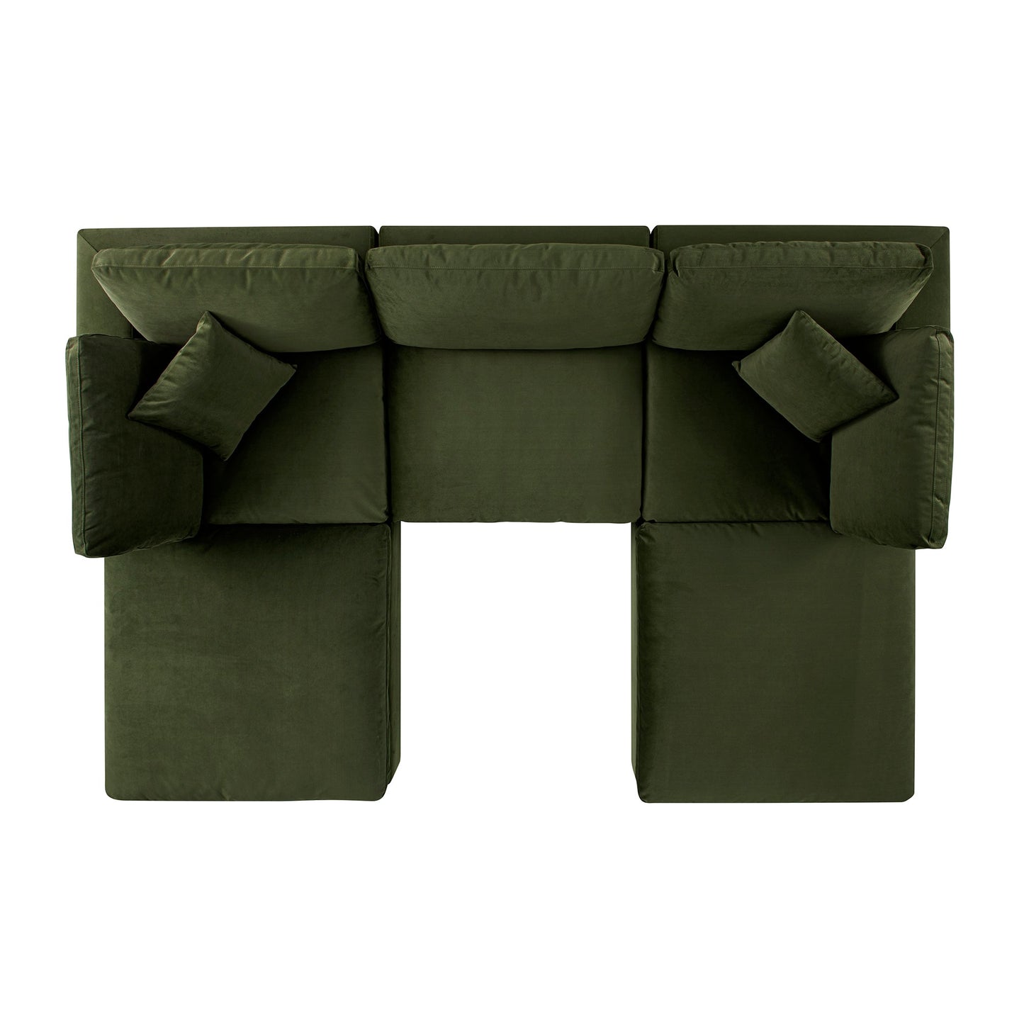 Lutyens Moss Green Velvet Modular Sofa, 5-Piece U-Shape Set